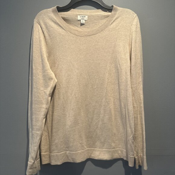 J Crew Sweater L Women tan Teddie Crewneck Pullover Lightweight Preppy Senseless - Picture 1 of 7